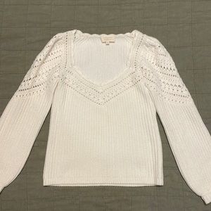 Sézane Scalloped Detail Knit Cream Sweater, XS